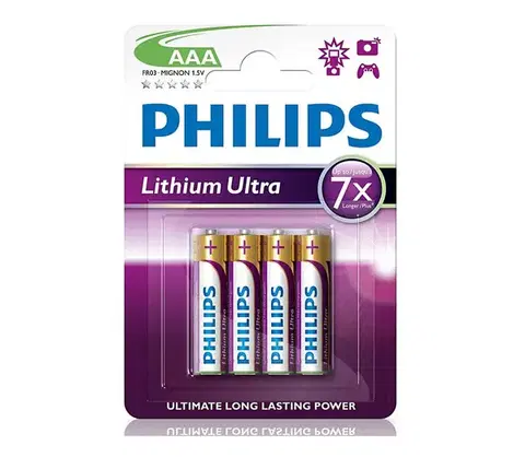 Predlžovacie káble Philips FR03LB4A/10 - 4 ks Lithiová batéria AAA LITHIUM ULTRA 1,5V 800mAh Phil-FR03LB4A/10