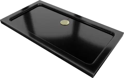 Vane MEXEN/S - Flat sprchová vanička obdĺžniková slim 120 x 70, čierna + zlatý sifón 40707012G