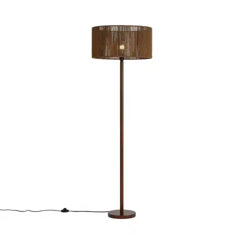 Stojace lampy Stojacia lampa z orechového dreva s hnedým tienidlom z papierového lana 50/50/25 - Mels