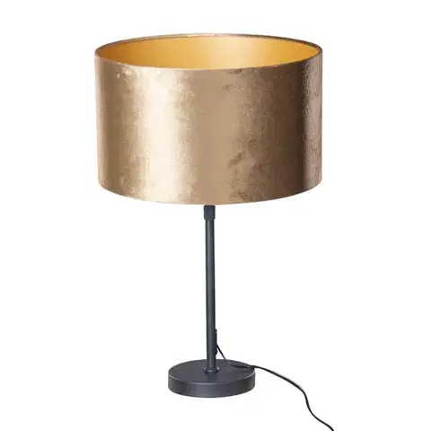 Stolné lampy Stolová lampa čierna s plyšovým tienidlom bronz 35 cm - Parte