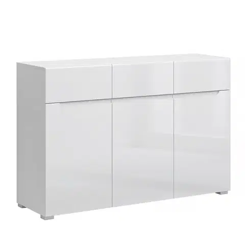 Komody KONDELA Jolk 3D3S trojdverová komoda so zásuvkami biela / biely lesk