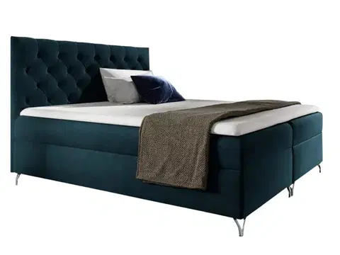 Postele KONDELA Guliette 200 boxspringová manželská posteľ tmavomodrá (Velvet)