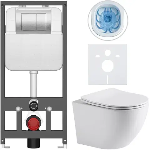 Záchody CERANO - Kompletný WC set Basic/Cesso - biela lesklá - WC tlačidlo Maxio/Strieborná - závesné - predstenová inštalácia - 49x36 CER-8050BD85953