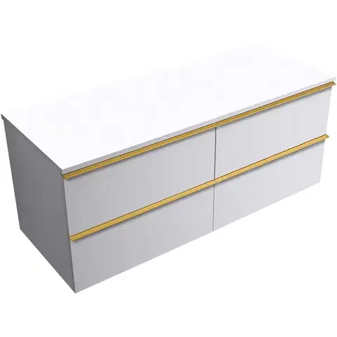 Kúpeľňový nábytok CERANO - Kúpeľňová skrinka Velora - biela matná, úchytka zlatá + doska pod umývadlo Navira Slim - 18 mm - 140x54,8x46,5 CER-665185