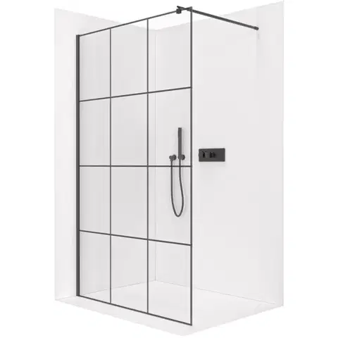 Sprchové dvere CERANO - Sprchová zástena Walk-in Onyx Round Ľ/P - 8 mm - guľatá vzpera - čierna matná, industriálne sklo - 90x200 CER-482857