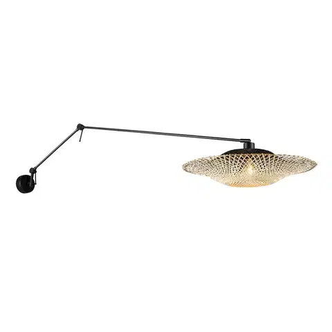 Nástenné osvetlenie Nástenná lampa čierna s ratanovým tienidlom 50 cm nastaviteľná - Blitz