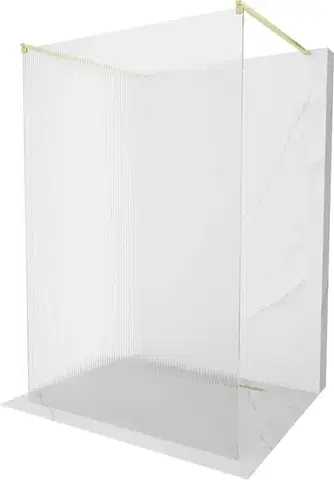 Sprchové dvere MEXEN/S - Kioto samostatne stojaca sprchová zástena 100 x 200, prúžky 8 mm, zlatá kartáčovaná 800-100-002-55-09