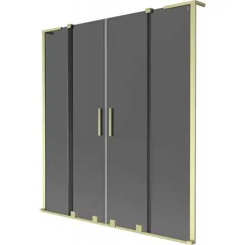 Sprchové dvere MEXEN/S - Velar L Duo dvojkrídlová posuvná vaňová zástena 140 x 150, grafit, zlatá kartáčovaná 896-140-003-42-55