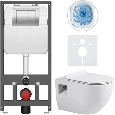 Záchody CERANO - Kompletný WC set Basic/Dure - biela lesklá - WC tlačidlo Maxio/Strieborná - závesné - predstenová inštalácia - 51x35 CER-8050BD85896