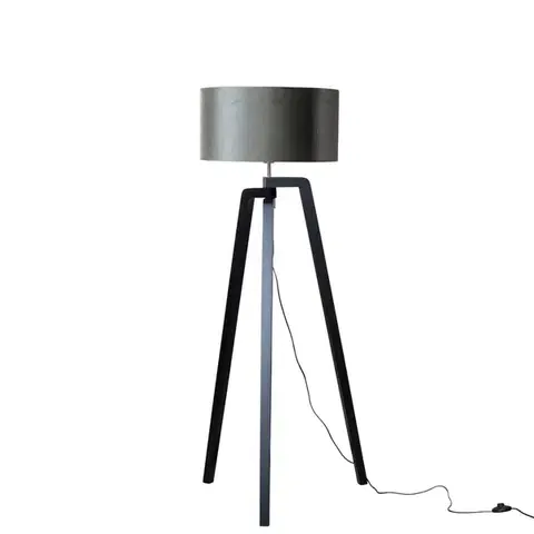 Stojace lampy Stojacia lampa čierna s tienidlom zo zeleného zamatu 50 cm - Puros
