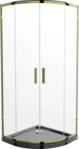 Vane MEXEN/S - Rio sprchovací kút štvrťkruh 90x90, transparent, zlatá + čierna vanička so sifónom 863-090-090-50-00-4170G