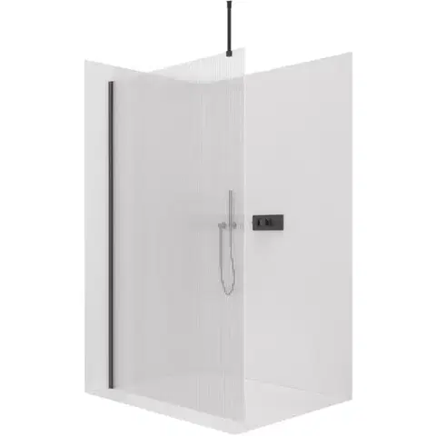 Sprchovacie kúty CERANO - Sprchová zástěna Walk-in Onyx Top Round L/P - 8 mm - kulatá vzpěra - černá matná, rýhované sklo - 160x200  CER-8050BD1575