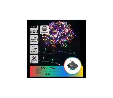 LED osvetlenie  B.V.  - LED vonkajšia vianočná reťaz 500xLED/8 funkcií 4xAA 25,3 m viacfarebná B10303KX8