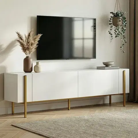 TV stolíky SUXES TV stolík na nožičkách, biela/zlatá