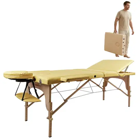 Masážne stoly a stoličky Masážne lehátko inSPORTline Japane 195x70x62-84 cm 3-dielne drevené zlatá