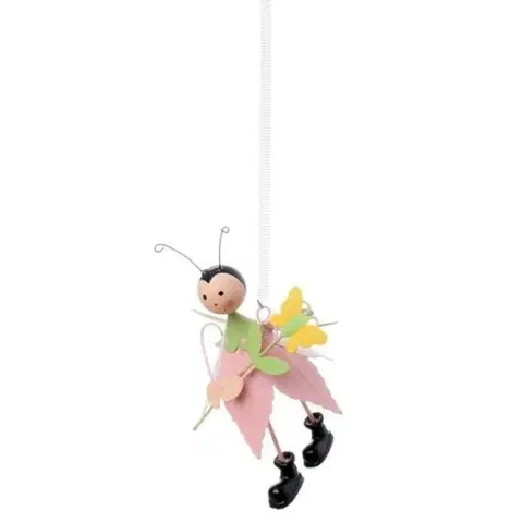 Záhradné lampy Kinekus Ozdoba závesná včela s kvetinou 15cm plech, ružovo-zelená
