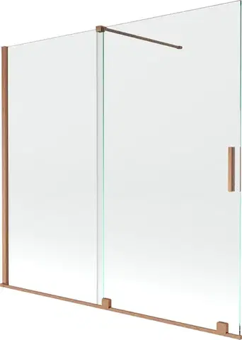 Sprchové dvere MEXEN/S - Velar Dvojkrídlová posuvná vaňová zástena 170 x 150, transparent, kartáčovaná meď 896-170-000-01-65