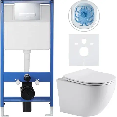 Záchody CERANO - Kompletný podomietkový WC set Lite/Cesso - biela lesklá - WC tlačidlo Slim, chróm - predstenová inštalácia/sadrokartón - 49x36 CER-8050BD11