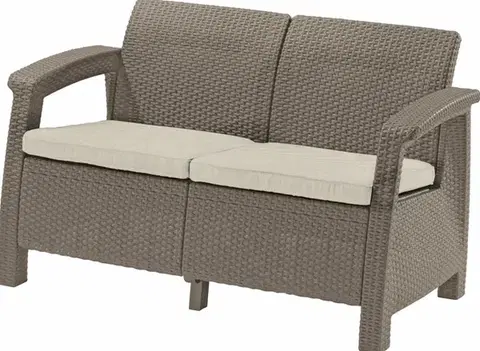 Lavice z umelého ratanu KETER Záhradná pohovka GREEK LOVE SEAT | cappuccino
