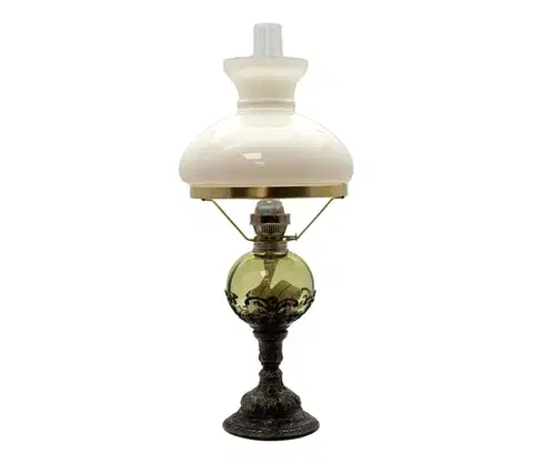 Lampy Floriánova huť Petrolejová lampa DRAHOMÍRA 50 cm lesná zelená zdobená cínom 211-0101-1502-12-01-400