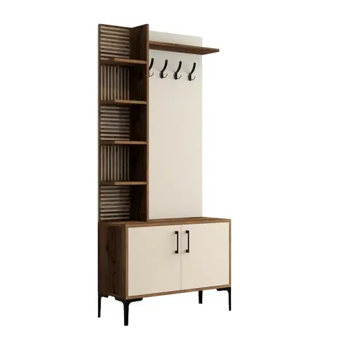 Nemý sluha Vešiak s botníkom a policami Viyana Walnut and Cream