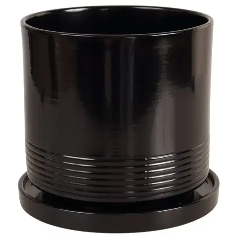Záhrada Kvetináč Cylinder Rille 15 cm čierna + podmiska