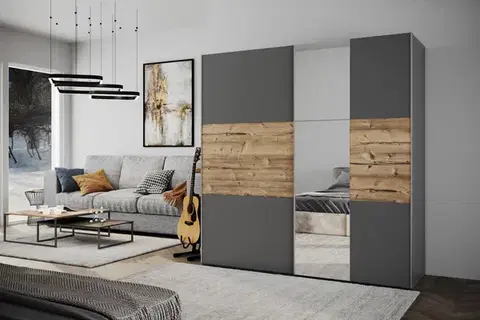 Šatníkové skrine BASIA LUX 200 šatníková skriňa, grafit/smrek