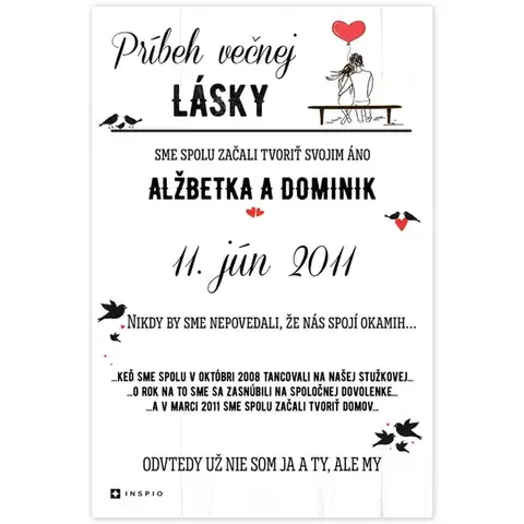 Obrazy s textom Darček na svadbu - Príbeh večnej lásky pre novomanželov - tabuľka