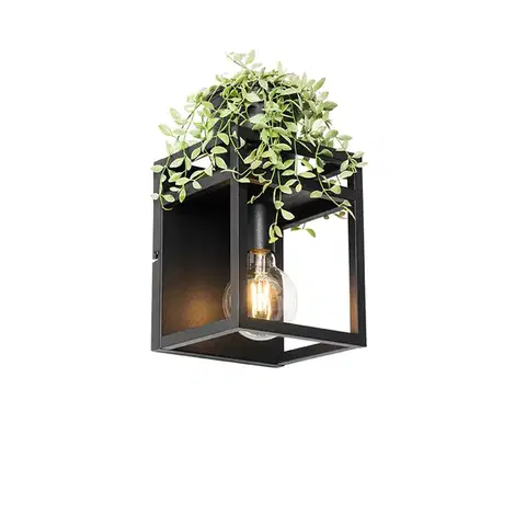 Nástenné osvetlenie Priemyselná nástenná lampa čierna s poličkou - Cage Rack