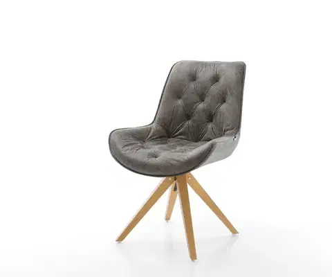 Jedálenské stoličky DELIFE Jedálenská stolička Taimi-Flex mikrovlákno sivá vintage drevená podstava hranatá prírodná