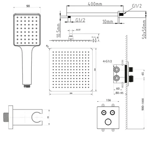 Kúpeľňové batérie SAPHO - SMART SELECT podomietková termostatická sprchová súprava, 2 výstupy, vystúpenie, zlato mat RP042GB-01