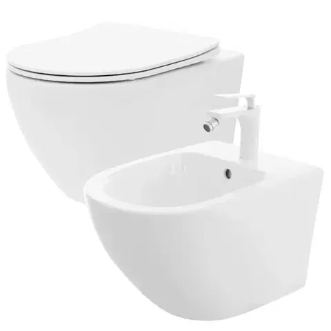 Záchody REA - Sada závesnej WC misy CARLO Flat Mini Rimless + závesného Bidetu CARLO Mini KPL-C2760