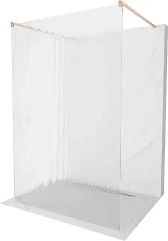 Sprchové dvere MEXEN/S - Kioto samostatne stojaca sprchová zástena 100 x 200, prúžky 8 mm, meď kartáčovaná 800-100-002-65-09