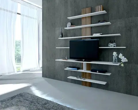 Obývacie steny TV skrinka / Obývacia stena Zebra - White, Walnut