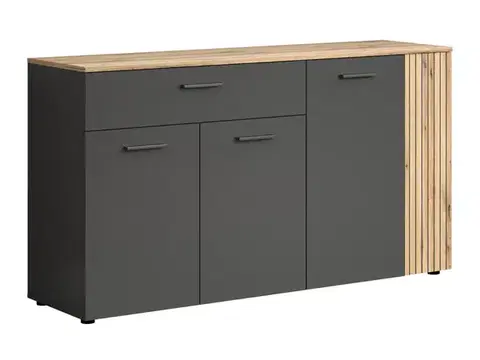 Komody KONDELA Esena 4D1S štvordverová komoda so zásuvkou grafit / dub evoke