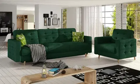 Sedacie súpravy NABBI Aveza 3+1 rozkladacia sedacia súprava tmavozelená / vzor