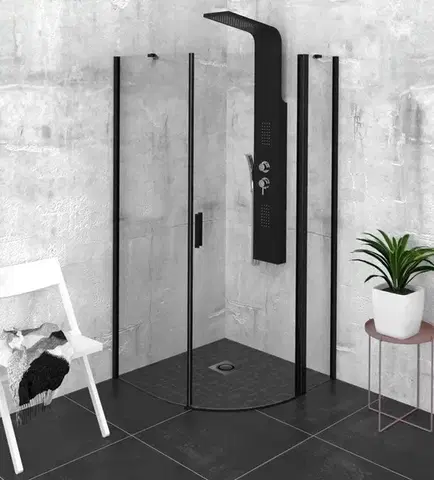 Sprchové dvere POLYSAN - ZOOM BLACK štvrťkruhová sprchová zástena 900x900, číre sklo, pravá ZL2615BR