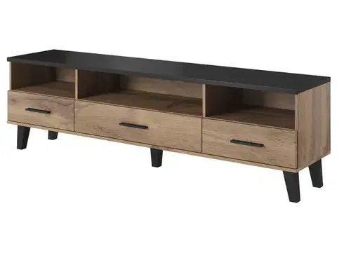 TV stolíky CAMA MEBLE Lotta 180 3S3K tv stolík dub wotan / čierna