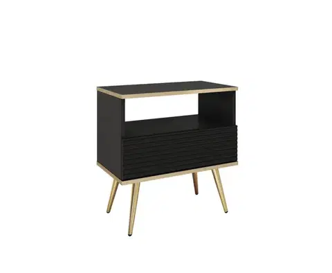 Nábytok ArtPS Nočný stolík BIJOU S-54 MDF | čierna / zlaté nohy