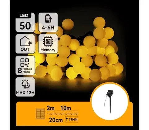 LED osvetlenie  B.V.  - LED Solárna dekoračná reťaz 50xLED/8 funkcií 12m IP65 teplá biela B10201JE2