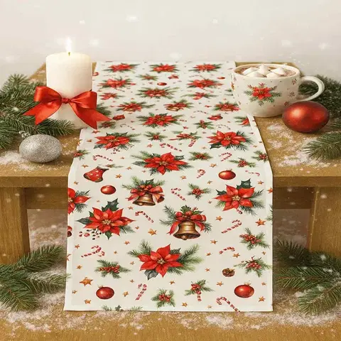 Obrusy Vianočný obrus Vianočná ruža 40x170cm TiaHome