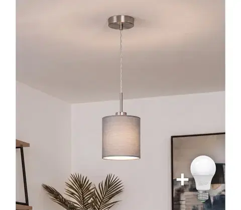 Svietidlá BRILAGI - LED luster na lanku NUBILA 1xE27/60W/230V pr. 14 cm svetlosivá EG32515+BG2454