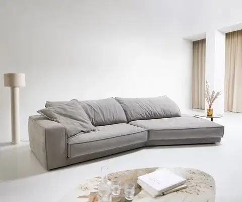 Veľké pohovky DELIFE Veľká pohovka Snoosh 400x150 cm štruktúrovaná látka mäkká sivá ležadlo pravá