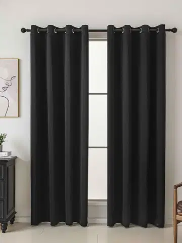 Závesy MKLozkoviny.sk Blackout závesy Elias čierna – 140 × 280 cm (2 ks) - krúžky