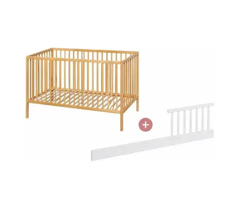 Postieľky PETITE&MARS - Detská postieľka + zábrana NELA BEECH 120x60 cm buk VP-F197531