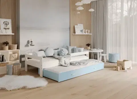 Postele ArtAJ Detská posteľ HOPE P2 s prístelkou | biela/modrá 80 x 190 cm