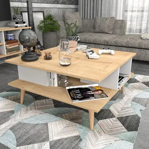 Konferenčné stolíky Konferenčný stolík Akya - Oak, White