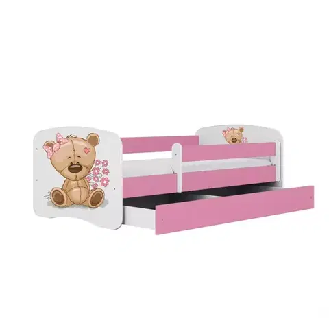 Postele pre dievčatá Detská Posteľ. Babydreams+Sz+M ružová 80x160 Medveď s kvetmi