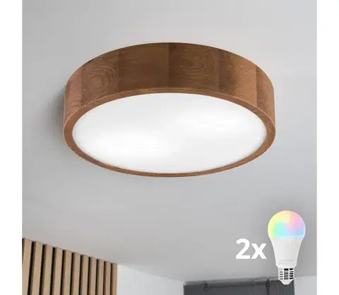 Svietidlá BRILAGI - LED RGBW stmievateľné stropné svietidlo CARVALHO 2xE27/12W/230V dub pr. 37,5 BG0846+2xAI0819