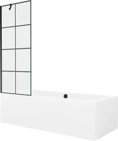 Sprchové dvere MEXEN/S - Cube obdĺžniková vaňa 180 x 80 cm s panelom + vaňová zástena 70, čierna vzor 550518080X9507007077